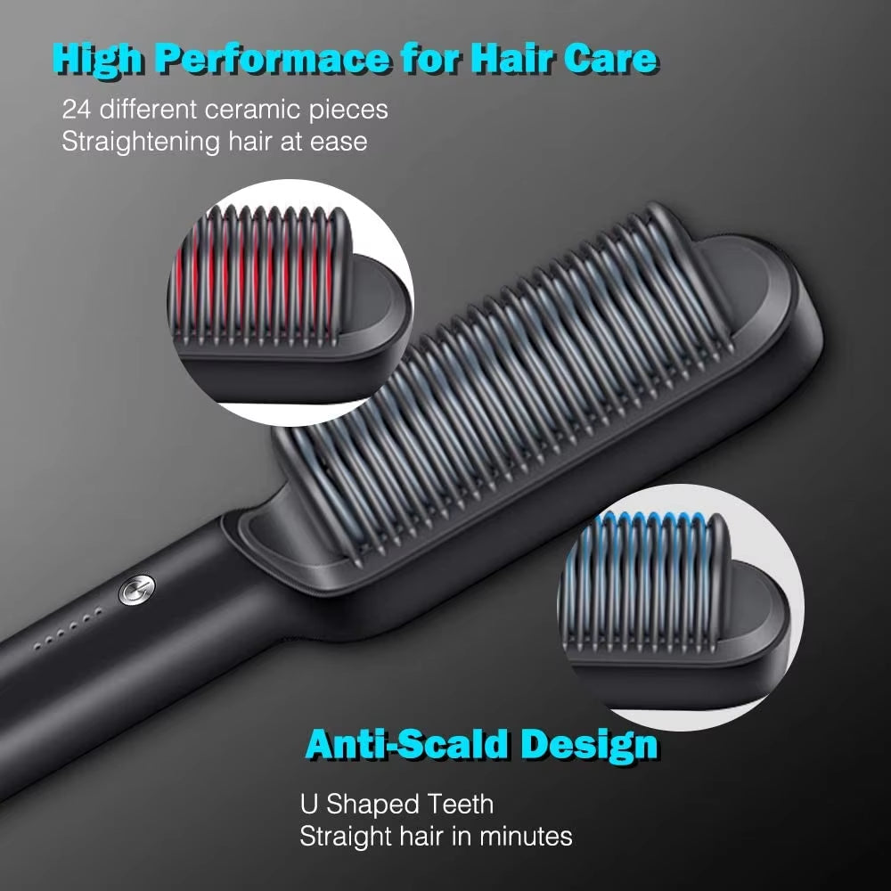 Portable Ionic Hair Straightener Brush with Anti-Scald Ceramic Heating